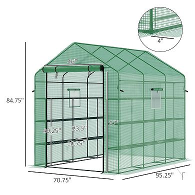 Outsunny Portable Walkin Greenhouse with Zipper Door, Shelf, Green