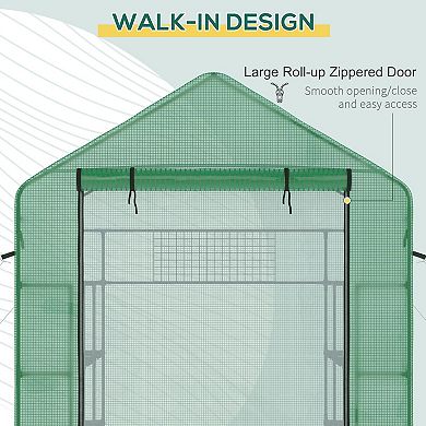 Outsunny Portable Walkin Greenhouse with Zipper Door, Shelf, Green