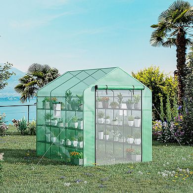 Outsunny Portable Walkin Greenhouse with Zipper Door, Shelf, Green
