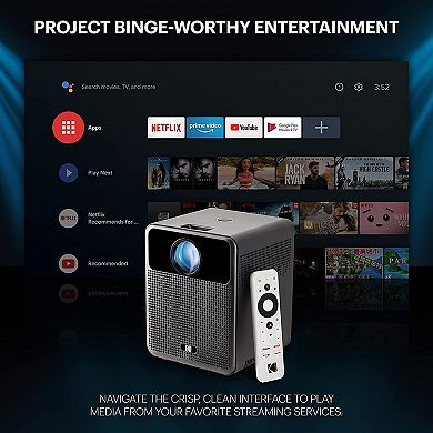 KODAK FLIK HD10 Smart Projector, 1080P Bluetooth & Wifi Projector W/Android TV