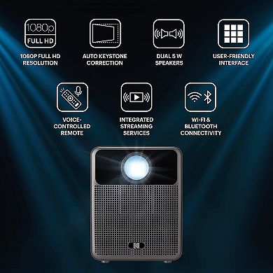 KODAK FLIK HD10 Smart Projector, 1080P Bluetooth & Wifi Projector W/Android TV
