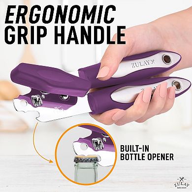 Zulay Kitchen Can Opener Handheld - Durable Manual Can Opener Smooth Edge Cut Stainless Steel Blades