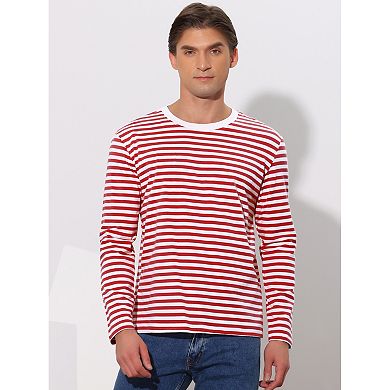 Men's Striped Crew Neck Long Sleeve T-shirt Cotton Pullover Top