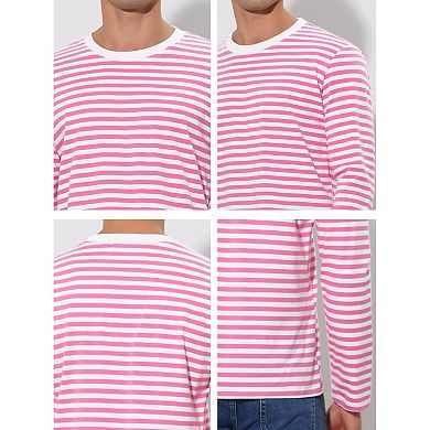 Men's Striped Crew Neck Long Sleeve T-shirt Cotton Pullover Top