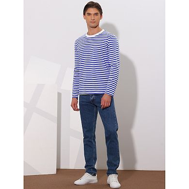 Men's Striped Crew Neck Long Sleeve T-shirt Cotton Pullover Top