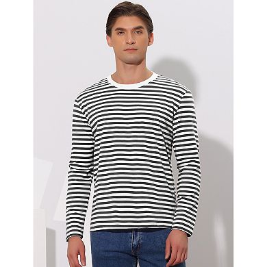 Men's Striped Crew Neck Long Sleeve T-shirt Cotton Pullover Top