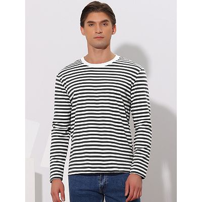 Men's Striped Crew Neck Long Sleeve T-shirt Cotton Pullover Top
