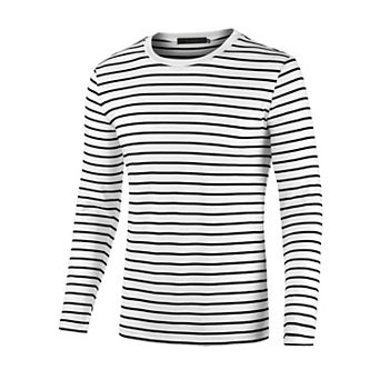 Men's Striped Crew Neck Long Sleeve T-shirt Cotton Pullover Top