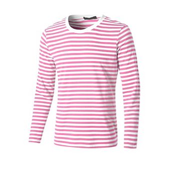 Men's Striped Crew Neck Long Sleeve T-shirt Cotton Pullover Top