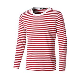 Men's Striped Crew Neck Long Sleeve T-shirt Cotton Pullover Top