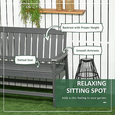 Outsunny Outdoor Garden Bench w/ Backrest and Armrests for Lawn Yard Gray