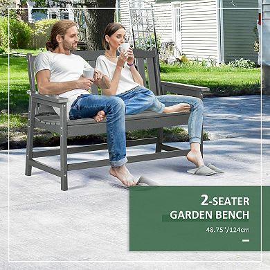 Outsunny Outdoor Garden Bench w/ Backrest and Armrests for Lawn Yard Gray