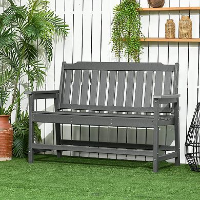 Outsunny Outdoor Garden Bench w/ Backrest and Armrests for Lawn Yard Gray