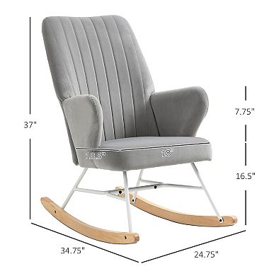 Accent Rocking Chair Upholstered Nursery Glider Rocker For Living Room, Grey