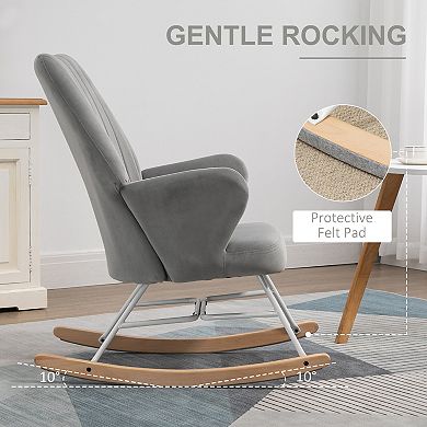 Accent Rocking Chair Upholstered Nursery Glider Rocker For Living Room, Grey