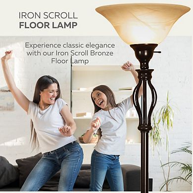 Standing Lamp Pole Light With Alabaster Glass Bowl Shade 70" Tall- (bronze)