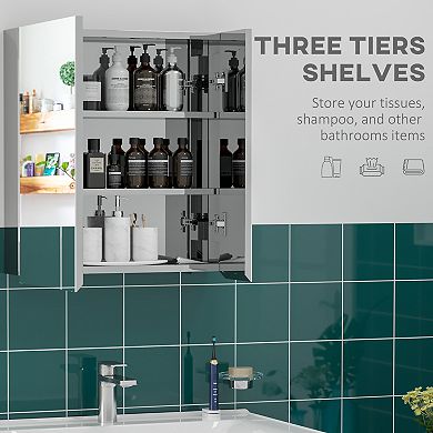 Kleankin Bathroom Cabinet Wall Mounted Mirror Cabinet With Hinged Doors