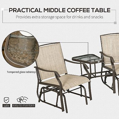 Outdoor Double Patio Rocker Glider Chairs W/table, Backyard, Garden, Porch Deck