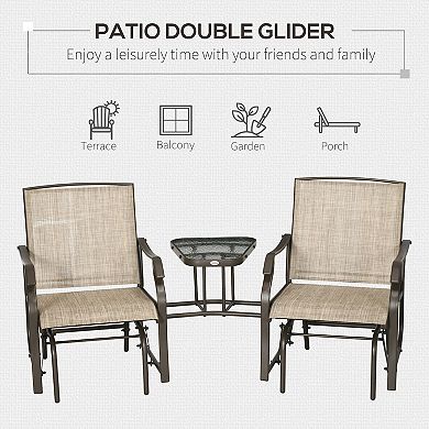 Outdoor Double Patio Rocker Glider Chairs W/table, Backyard, Garden, Porch Deck