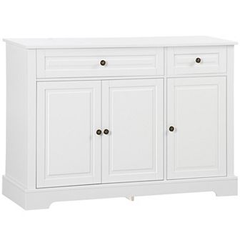 HOMCOM Modern Sideboard Buffet Cabinet with Storage Cupboards, 2 Drawers and Adjustable Shelves for Living Room, Kitchen, White