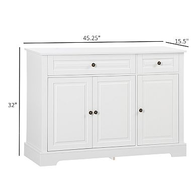 HOMCOM Modern Sideboard Buffet Cabinet with Storage Cupboards, 2 Drawers and Adjustable Shelves for Living Room, Kitchen, White