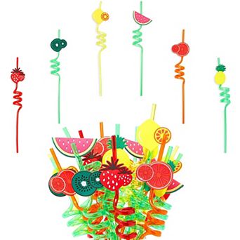 Reusable Straws with Fun Fruit Charms for Party (10.75 in 6 Designs, 24 Pieces)