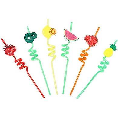 Reusable Straws with Fun Fruit Charms for Party (10.75 In, 6 Designs, 24 Pieces)