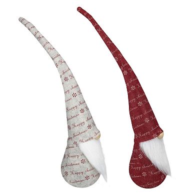Set of 2 Red and Ivory Happy Christmas Gnomes 18"