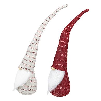 Set of 2 Red and Ivory Happy Christmas Gnomes 18"