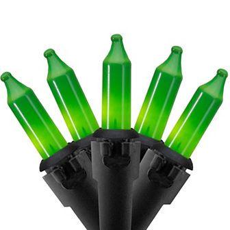 50 Count Opaque Green Mini Christmas Light Set 24.5 ft Black Wire
