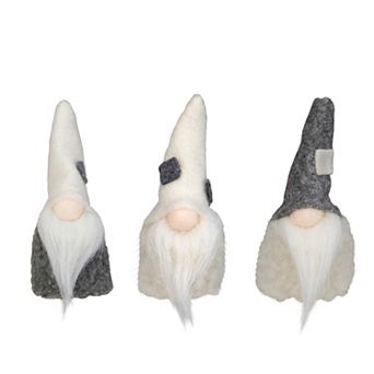 Set of 3 Gray and Cream Christmas Gnomes 3.75"