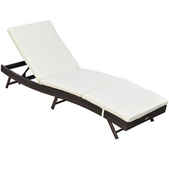 Outsunny Patio Rattan Lounge Chair, Cushioned, Adjustable Backrest, White