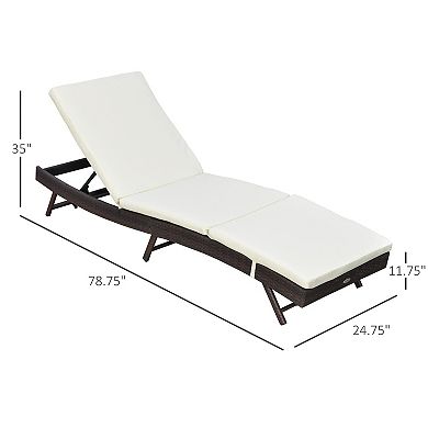 Outsunny Patio Rattan Lounge Chair, Cushioned, Adjustable Backrest, White