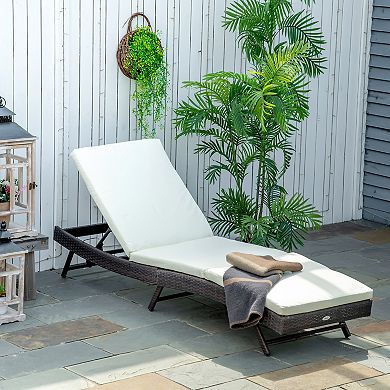 Outsunny Patio Rattan Lounge Chair, Cushioned, Adjustable Backrest, White