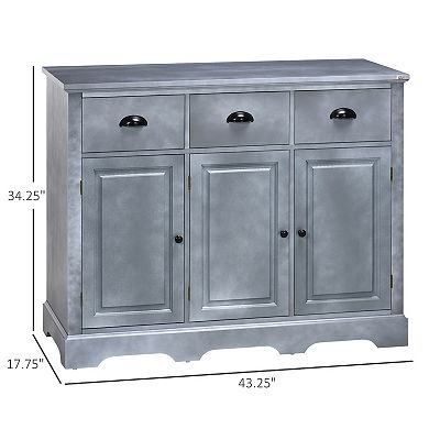 HOMCOM Industrial Buffet Cabinet, Kitchen Sideboard Storage with 3 Drawers, 3 Door Cabinets and Adjustable Shelf for Living Room, Blue