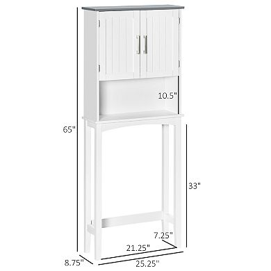 Modern Over The Toilet Storage Cabinet W/ Adjustable Shelf & Open Shelf Grey