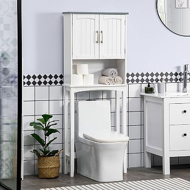 Modern Over The Toilet Storage Cabinet W/ Adjustable Shelf & Open Shelf Grey