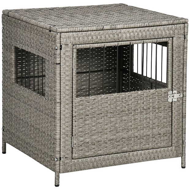 PawHut Rattan Dog Crate Wicker Dog Cage with Lockable Door and Soft Washable Cushion Dog Kennel