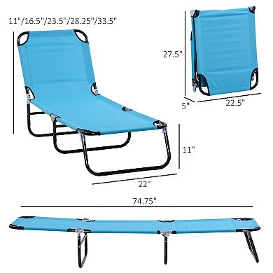 5-position Poolside Lawn Reclining Beach Chair Chaise Lounge Folding Sun Lounger