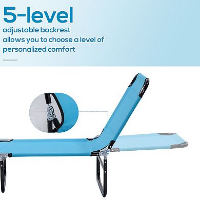 5-position Poolside Lawn Reclining Beach Chair Chaise Lounge Folding Sun Lounger