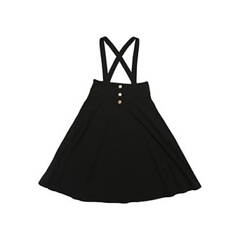 Women's Button Decor Solid Color Overall Dress Fit and Flare Midi Suspender Skirt