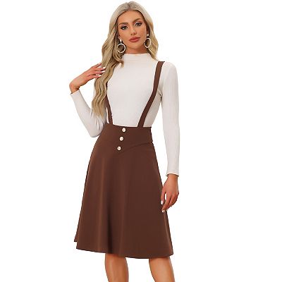 Women's Button Decor Solid Color Overall Dress Fit and Flare Midi