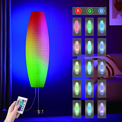 Diploma Color Changing Rgb Chrome Floor Lamp With Paper Shade And Remote