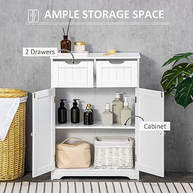 Freestanding Bathroom Storage Cabinet With 2 Drawers & Adjustable Shelf, White