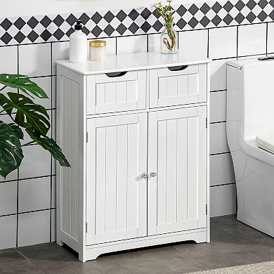 Freestanding Bathroom Storage Cabinet With 2 Drawers & Adjustable Shelf, White