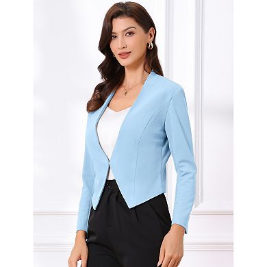 Women's Collarless Work Office Business Casual Cropped Blazer