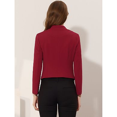 Women's Collarless Work Office Business Casual Cropped Blazer