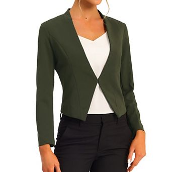 Women's Collarless Work Office Business Casual Cropped Blazer