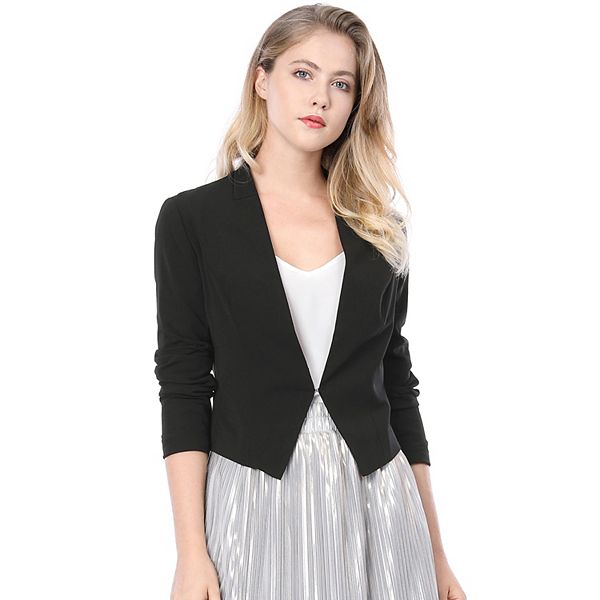 Women's Collarless Work Office Business Casual Cropped Blazer