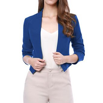 Women's Collarless Work Office Business Casual Cropped Blazer
